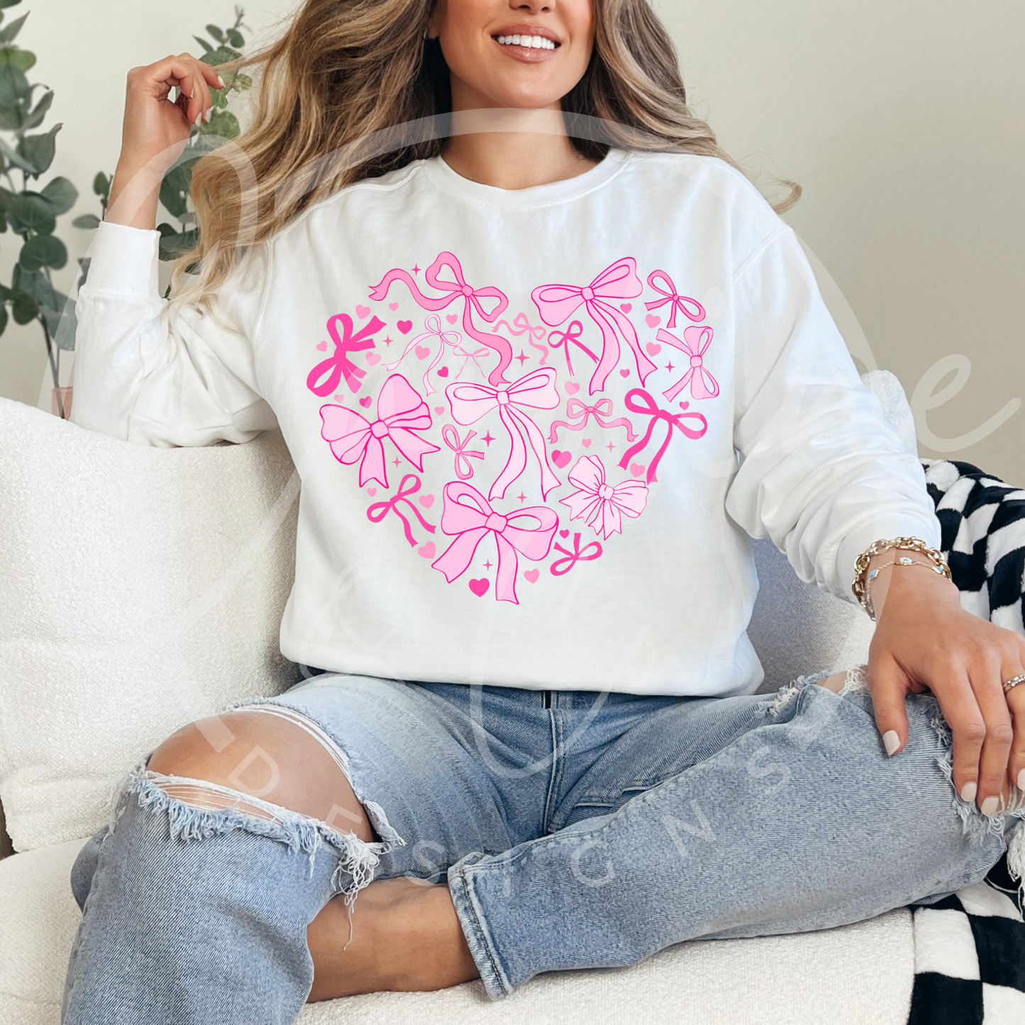 Valentine Coquette Bow Heart Comfort Colors Crewneck