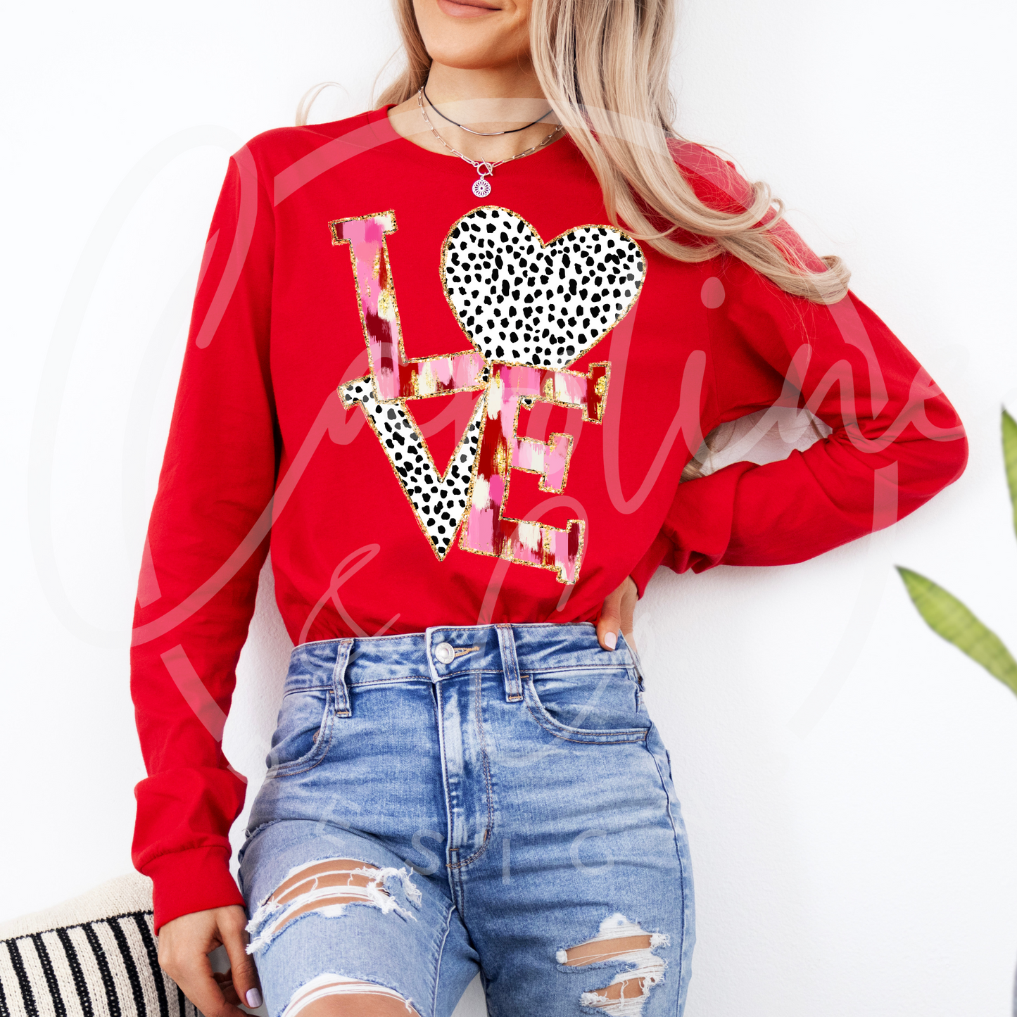 Love with Glitter Bella Canvas Long Sleeve T-Shirt