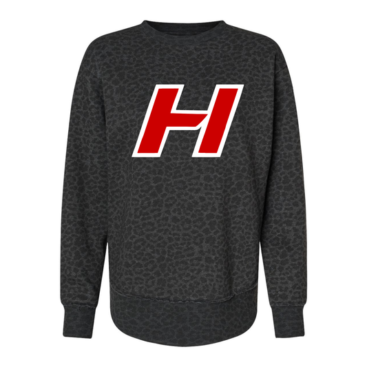 Women's Fleece Crewneck Sweatshirt-Black Leopard