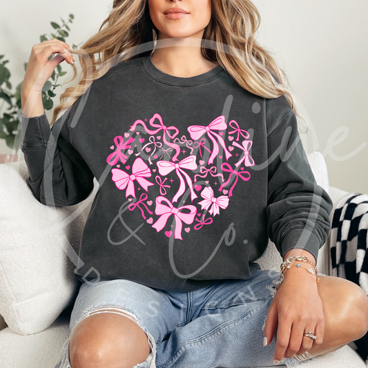 Valentine Coquette Bow Heart Comfort Colors Crewneck