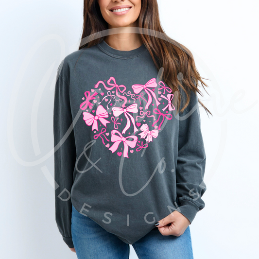 Valentine Coquette Bow Heart Comfort Colors Long Sleeve T-Shirt