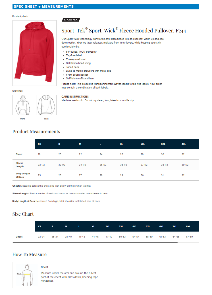 Sport-Wick® Fleece Hooded Pullover Sweatshirt